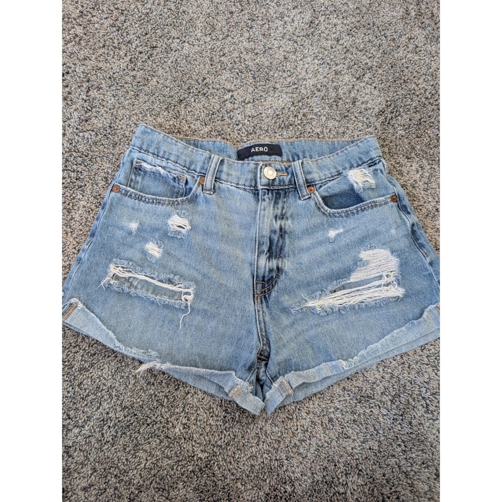 Aeropostale Aero‎ Womens Distressed Denim Shorts Light Wash Blue Size 4 Cotton